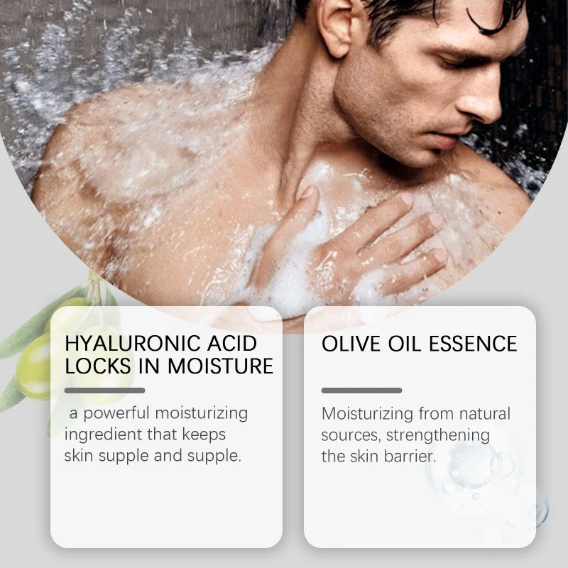 Men Hyaluronic Shower Gel Long Lasting Moisturizing Deep Cleaning Reduce Dryness removing Exfoliate Brighten Tone Body Wash Gels