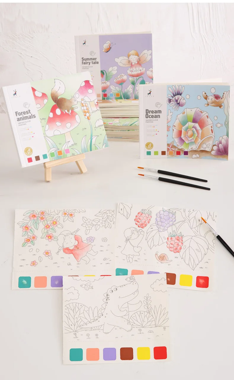 20Sheets Creative Watercolor Painting Book For Kids Fairy Tale Animal Flowers Gouache Graffiti Drawing Picture Children DIY Toys 3