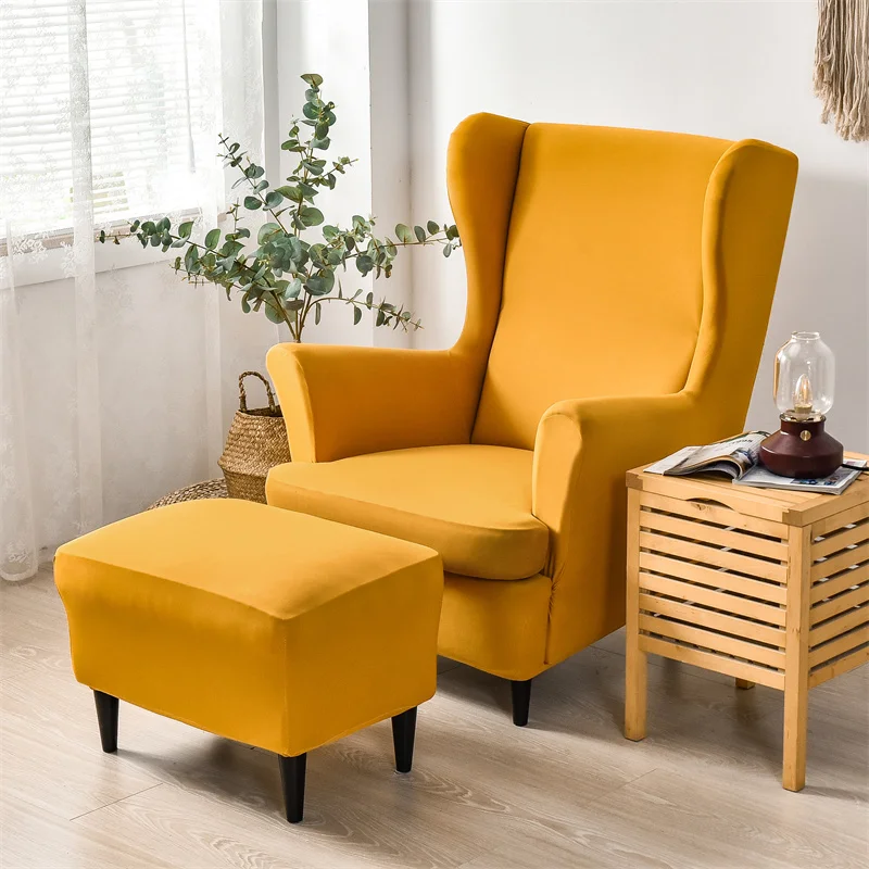 Stretch Spandex Wing Chair Cover Solid Color Armchair Cover Removable Relax Single Sofa Slipcovers with Seat Cushion Covers