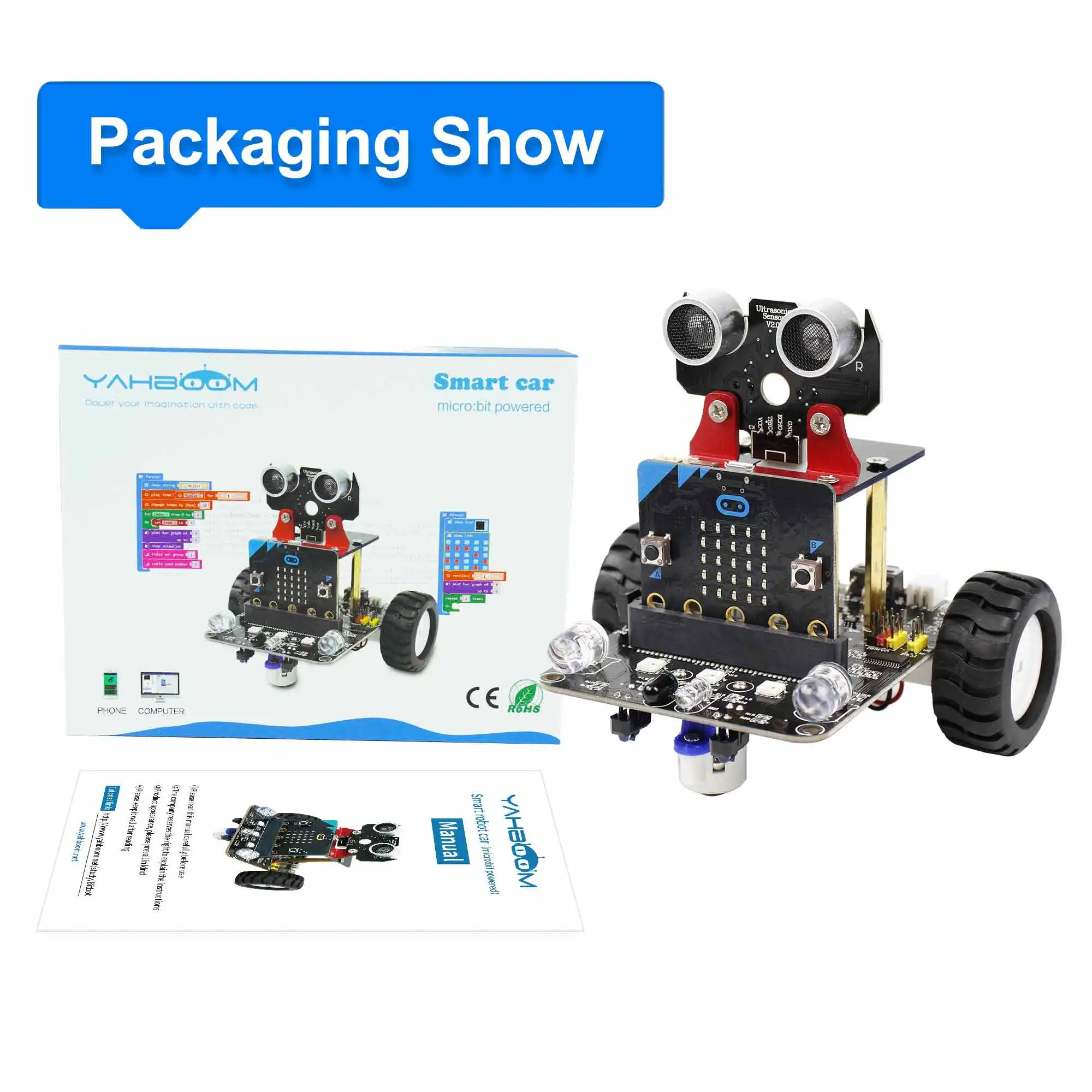 Amazon | Yahboom Micro:bit V2 スターター ロボティックキット子供向けSTEM教育用 プログラミング可能なDIYロボットカー  キット、充実したチュートリアル付きで、驚きのコストパフォーマンスを実現。（Micro:bit V2同梱）。 | プログラミング ... Yahboom  BBC Micro Bit ...