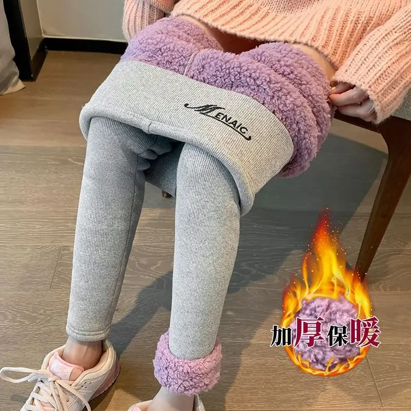 따뜻한 플러시 벨벳 하이 웨스트 롱 팬츠 여성용, 두꺼운 면 소재 연필 바지, 겨울 상품