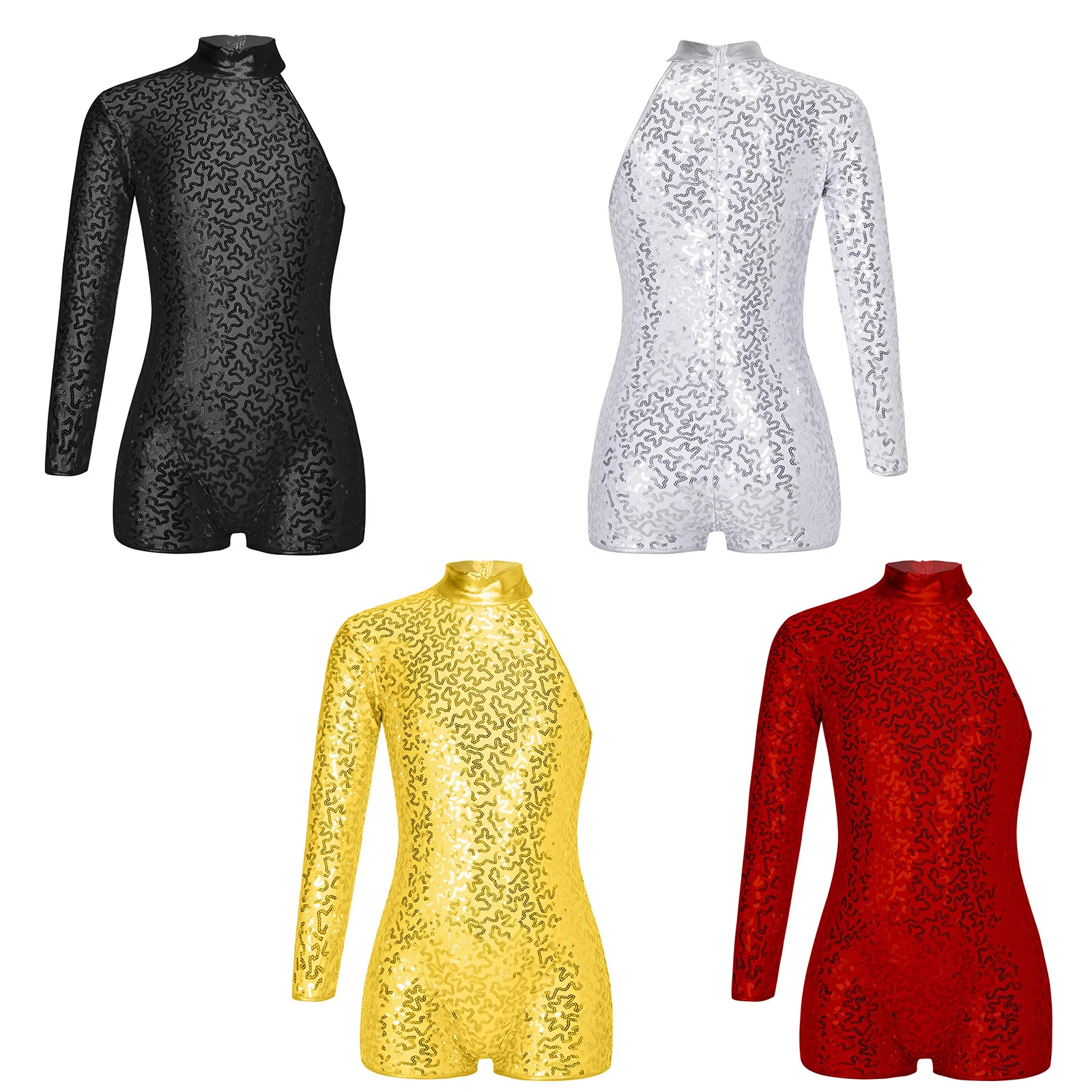 

Kids Girls Shiny Sequins Gymnastic Shorty Ballet Unitard Jumpsuit Invisible Zipper Back Hip Hop Jazz Dance Performance Costumes