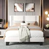 Upholstered Queen Size Bed Frame with Velvet Fabric Headboard Strong Wooden Slats Support Noise Free No Box Spring Neede 3