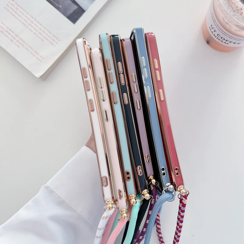 Elegant Love Heart Crossbody Lanyard Strap Plating Case Cover