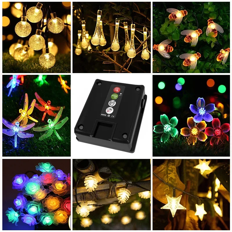 

8Modes LED Solar String Lights 3Colors Outdoor Waterproof Garden Decoration Colorful Lights Christmas Crystal Bubble Ball Lights