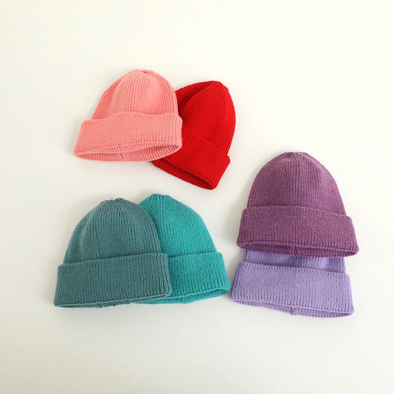 Candy Color Knitted Beanie for Kids Winter Warm Girl Boy Solid Knit Crocheted Skullcap Korea Style Children Bonnet Chapeaux 1-6T 2