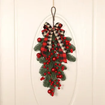 Christmas Wreath Red Fruit Lattice Knot Decoration Fascia Santa Claus Bedroom Hangings Lintel Christmas Party Home Door Hanger 2