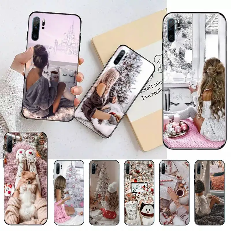 Winter Coffee Christmas Girl Custodia Per Telefono Di Capodanno Per Huawei Honor Mate 30 40 50 20 8 70 5 9 10 Pro P X I S Y Lite Nova