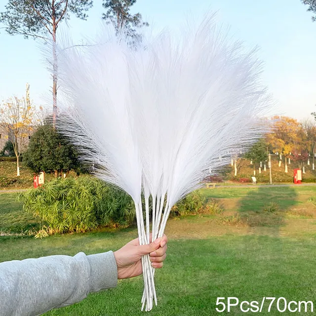 5Pcs 100/70cm Artificial Pampas Grass Bouquet New Year Holiday Wedding Party Home Decoration Plant Simulation Dried Flower Reed 5Pcs-70cm