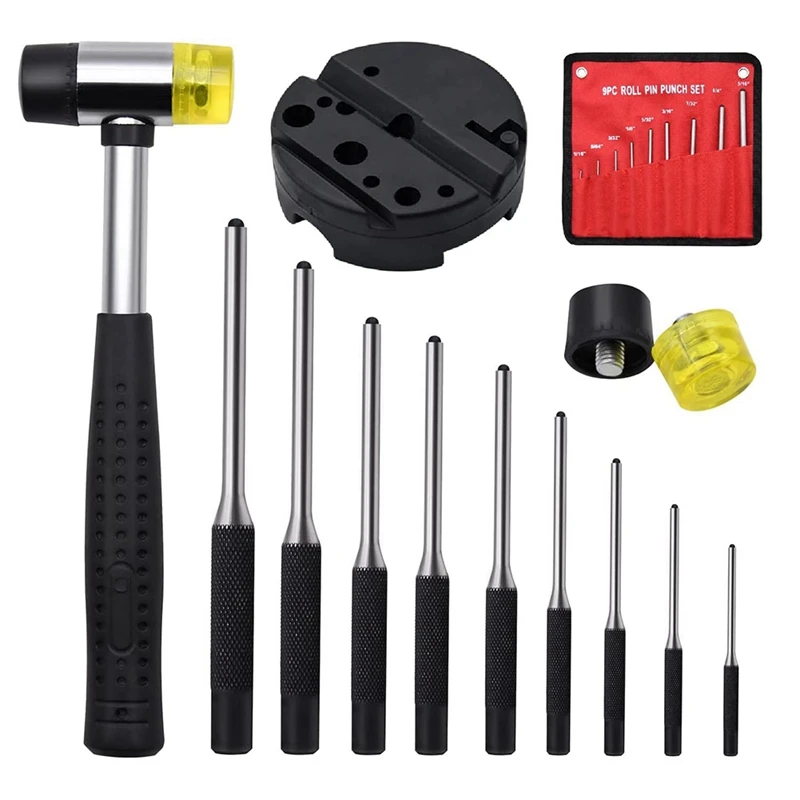 Roll Pin Punch Tools Set WIth Storage Pouch Smithing Punch Woodworking Removing Repair Tools Bench Block Pin Punches And Hammer xuqian hot sale with metal stamping hammer and steel bench block for personalizing jewelry wood leather and more l0157
