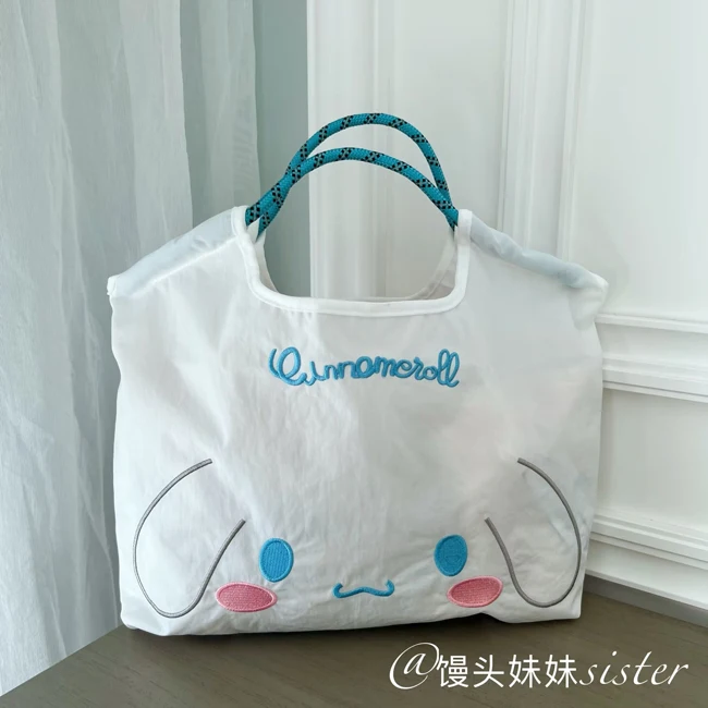 

Sanrio мультяшный помпон Purin Cinnamoroll вышивка большая емкость экологически безопасная сумка для покупок сумка для хранения через плечо