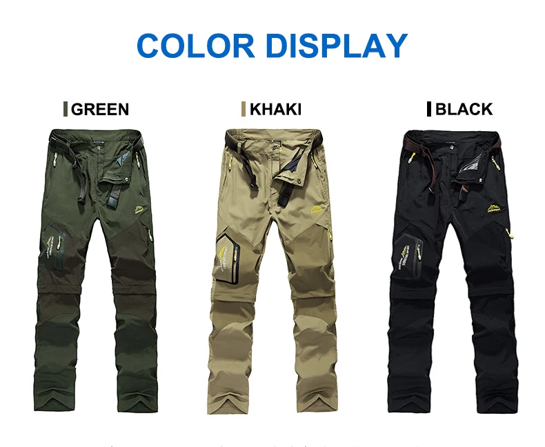 Men's Convertible Hiking Pants with Cargo Pockets and Detachable Legs