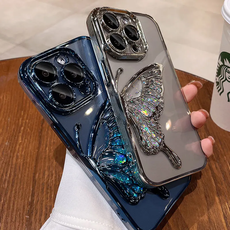 Shiny sand butterfly-shaped case for Samsung Galaxy A55 A34 A14 A15 A35 A25 A54 S23 S24 Ultra plus shockproof case A 55