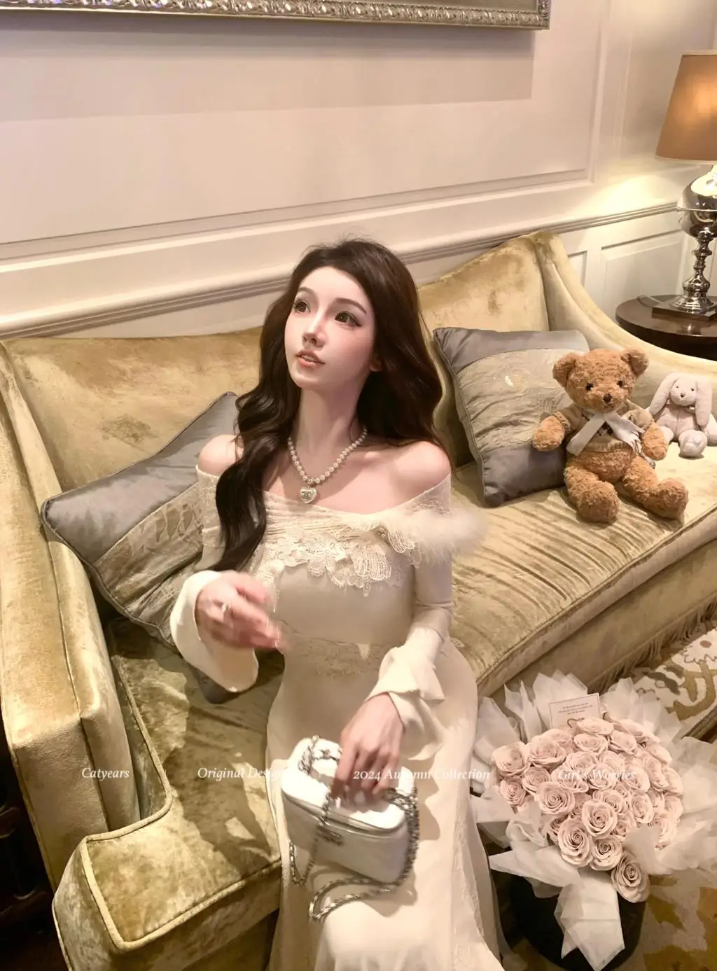 Vestidos de punto nuevos de otoño e invierno para mujer, cuello alto, manga acampanada, encaje de retazos, corte sirena, moda coreana, Vestidos para mujer