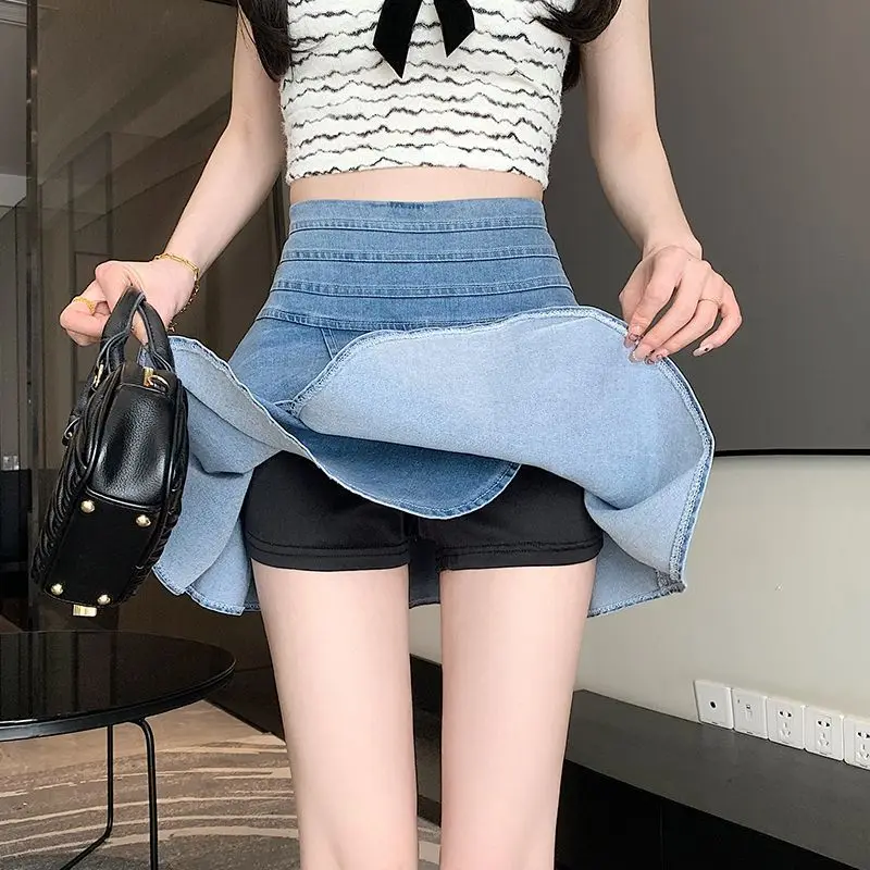 Denim Short Skirt Ruffled High Waist Slim Cake Skirt Women Summer 2024 New Korean Style Versatile Short Skirt Skirt
