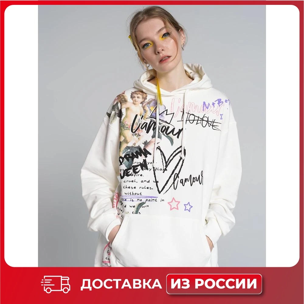 Толстовка с капюшоном TBOE для женщины 87% хлопок 13% полиэстер белый |