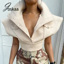 Joskaa Apricot Drehen-unten Kragen Einreiher Crop Top Frauen Fliegen Sleeve Casual Weste Mantel Herbst 2021 Mode Streetwear
