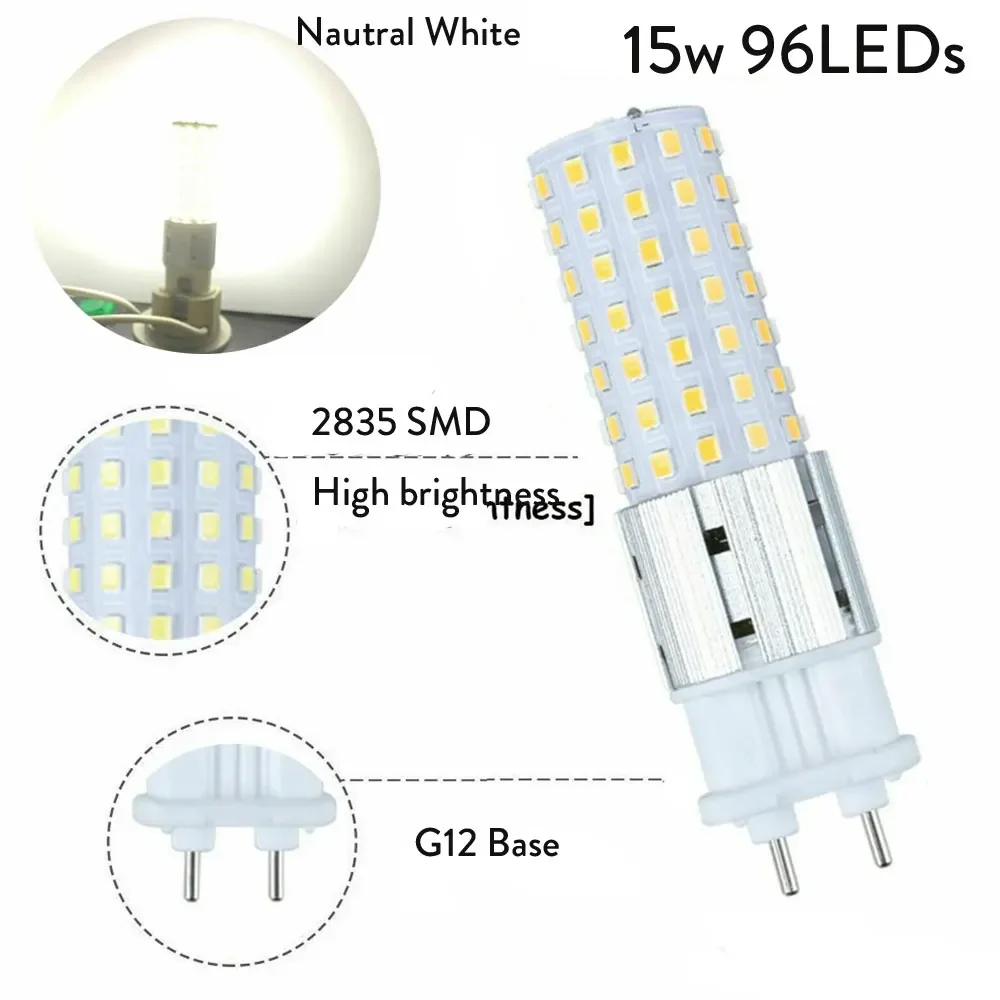 Aoyuansea 백열 교체 조명, LED 옥수수 전구, G12, 15W, 96LED 전구, 150W, 85-265V, 10 개
