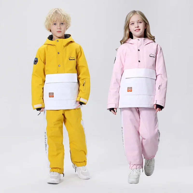 

Children Ski Suits Hooded Winter Clothing Windproof Outdoor Snowboard Jackets Waterproof Warm Overalls Kids Ski Set Snow Pants