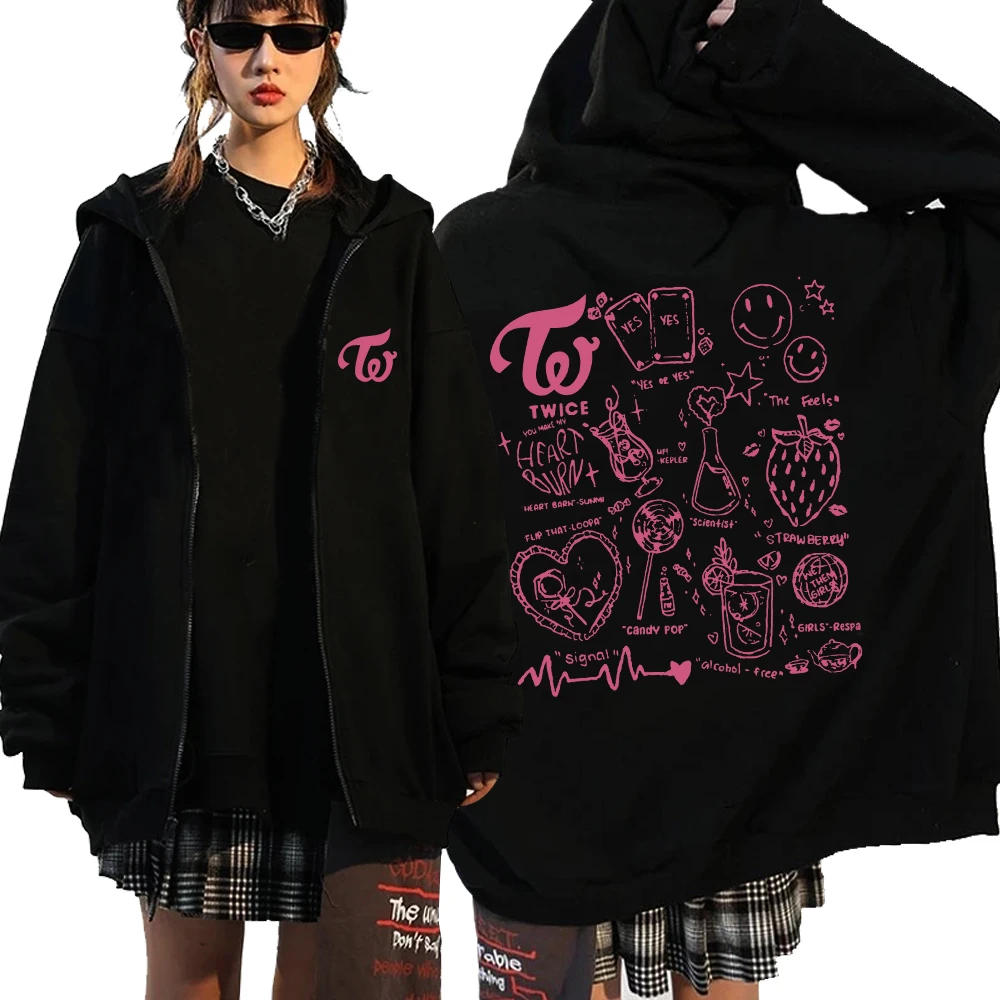 

2023 Twice Kpop Album Print Hoodie Sweatshirts Long Sleeve Streewear Pullover Clothes Zip Up Hoodie