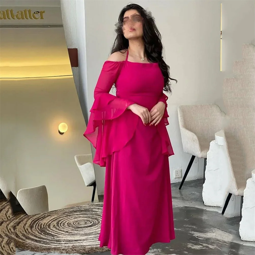 

MINGLAN Fashion Strapless Spaghetti Strap Full Sleeve Ruffles A Line Evening Dress Ankle Length Pelat Prom Gown New In 2023