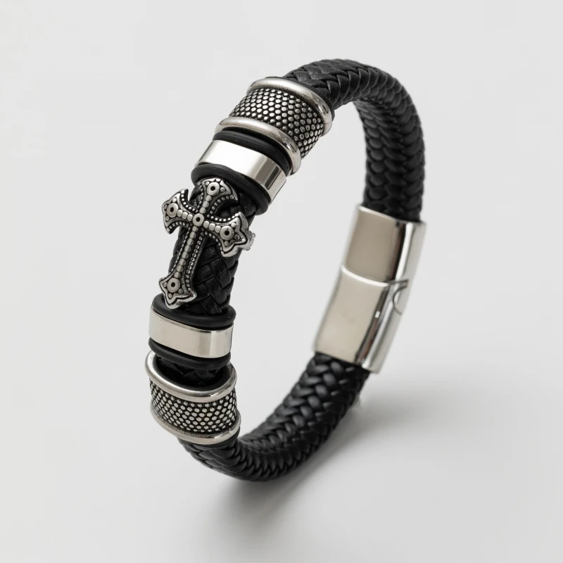 Leather Bracelets Retro Punk Religious Style Leather Woven Cross Metal Leather Men Women Business Casual Gifts