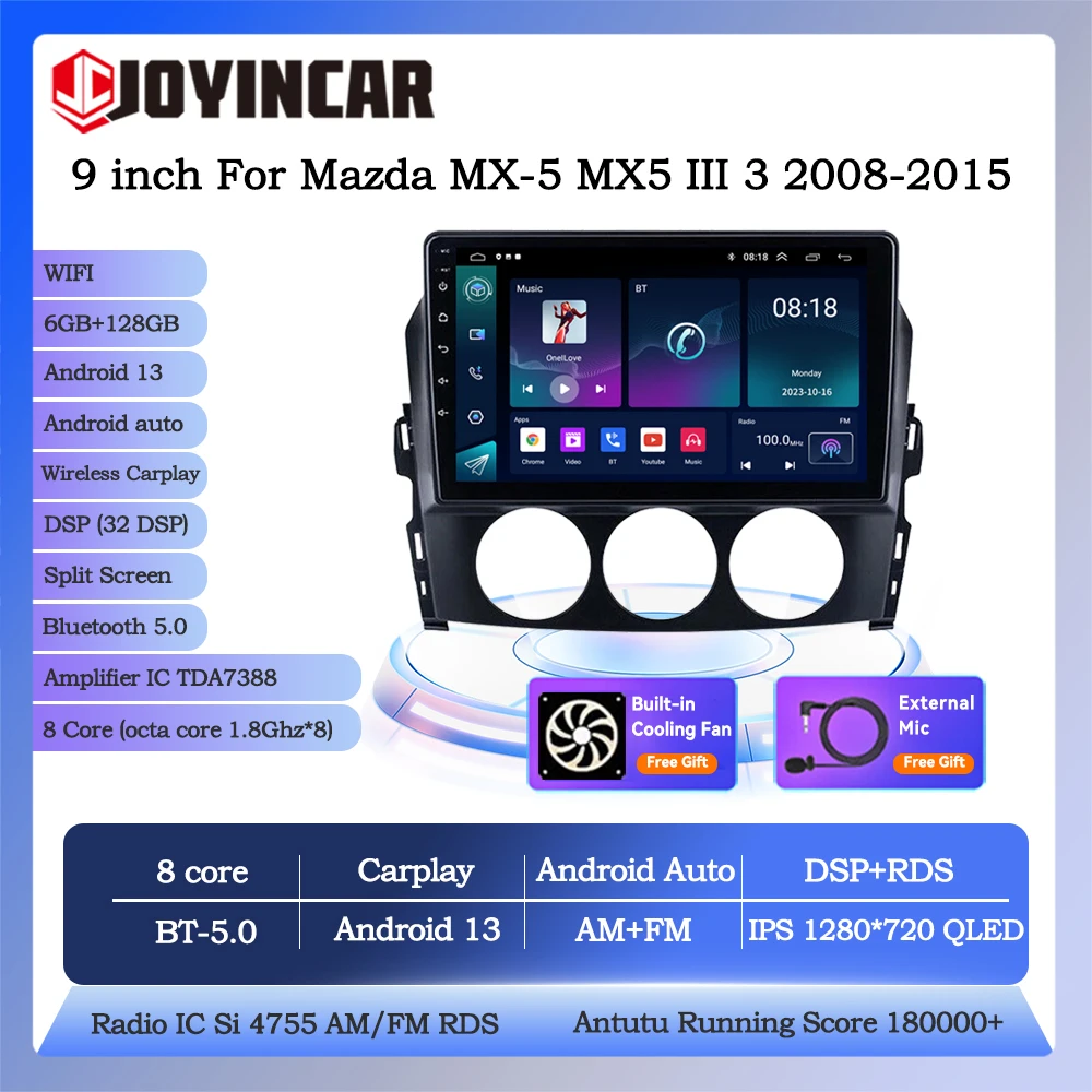 

Автомобильная магнитола Joyincar на Android 13 Carplay для Mazda MX-5 MX5 III 3 NC Miata 2008-2015 2 Din мультимедийный видео GPS стерео плеер