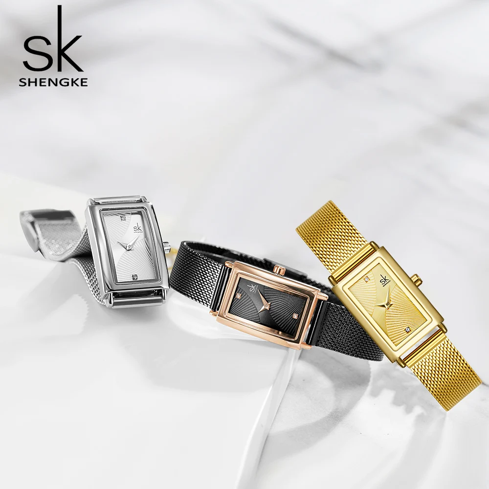 Gold Slim Watch For Women Delicate Rectangle Dial Design Watch Women Waterproof Quartz Women's Watches Mesh Womens Watch