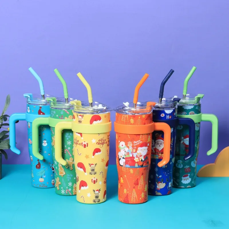 304 Stainless Steel Christmas Ice Bullion Cup 40Oz Large Capacity Thermal Insulation Cold Straw Wholesale