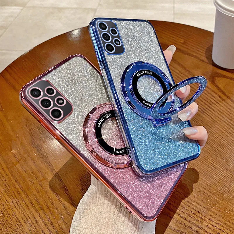Glitter Phone Case with Magnetic Stand - Shockproof Silicone Clear Bumper Cover