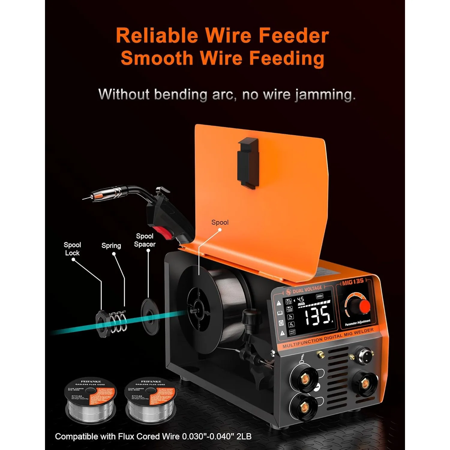 135A Flux Core MIG Welder 110V 3-IN-1 MIG/ARC/Lift TIG Welding Machine IGBT DC Inverter Gasless Welder Synergy Welding Machine 3