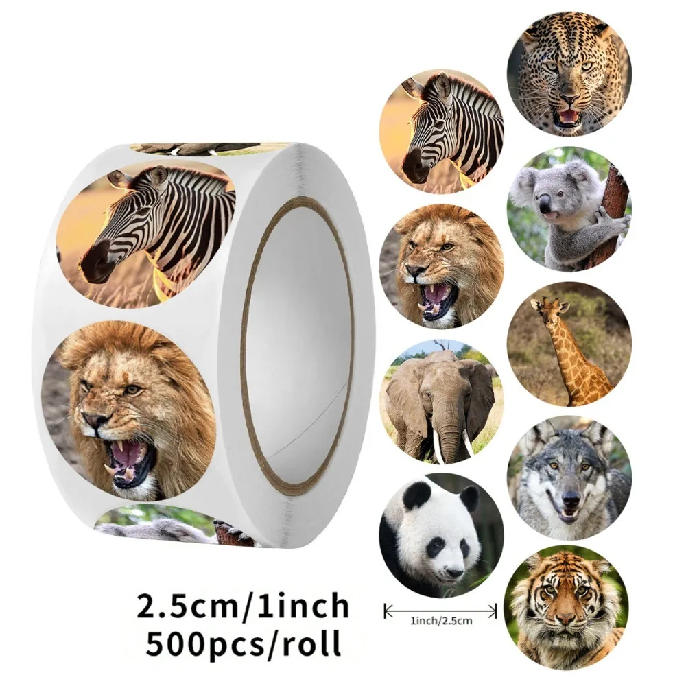 500pcs/roll Animal Stickers, Tiger Stickers, Lion Stickers, Panda Stickers, 8 Different Types Of Animal Stickers