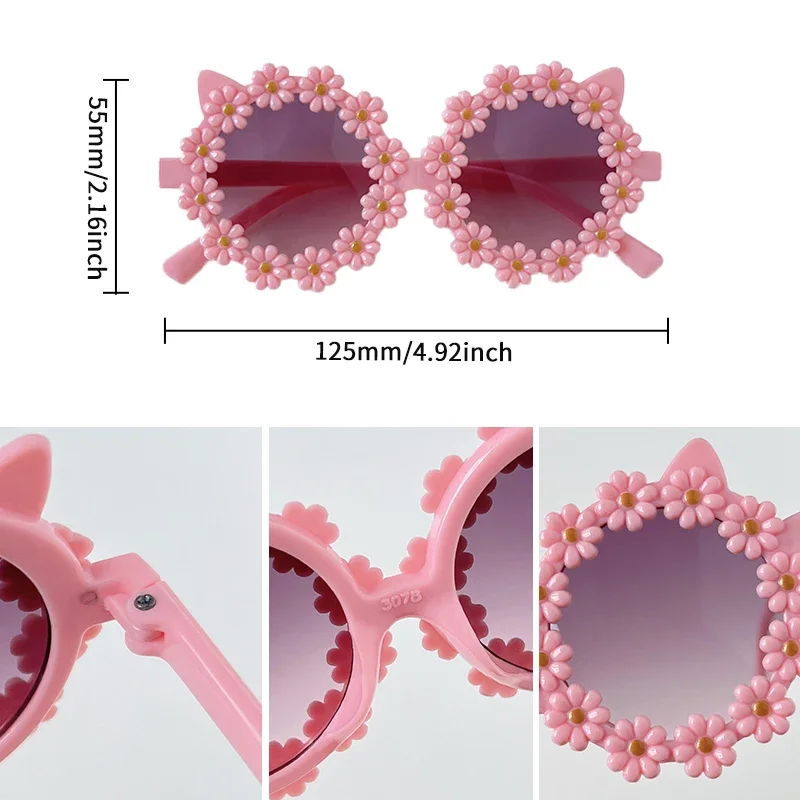 Fashion Sunglasses Kids Sunglasses Children Sunglasses Girls Boys Cute Round Daisy Ears Colors Sunglasses UV400 Children Fashion Outdoor Sun Protection Sunglasses Kid Sun Glasses