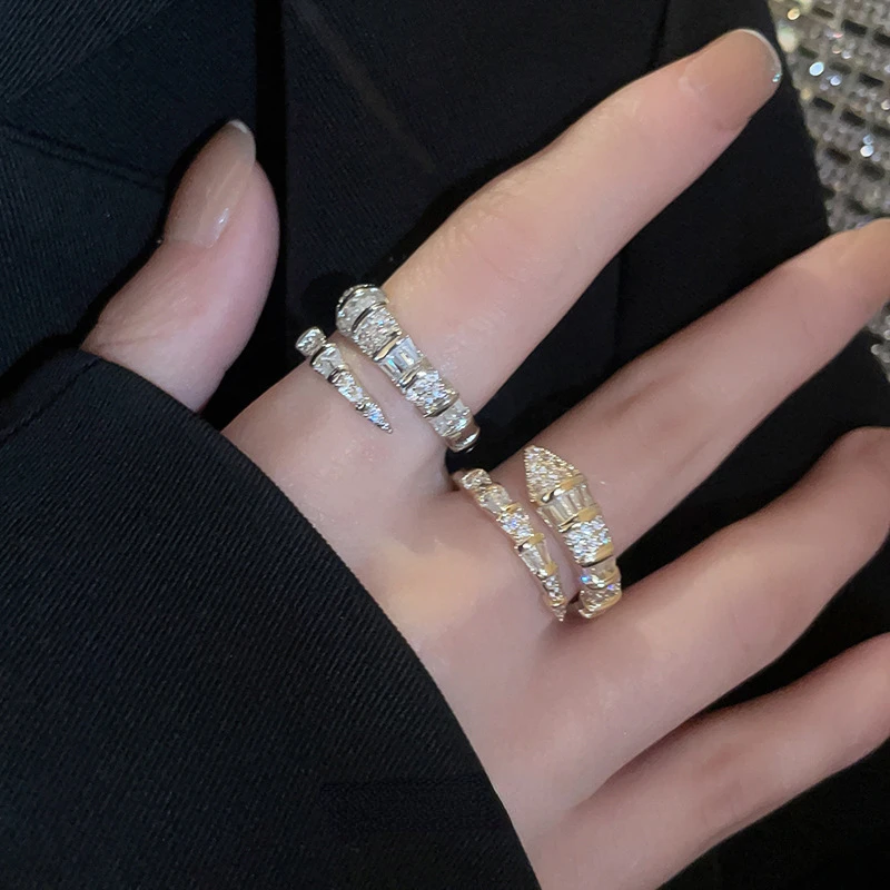 

2023 New Snake Shape Open Ring Fashion Luxury Zircon Rings Women Party Jewelry