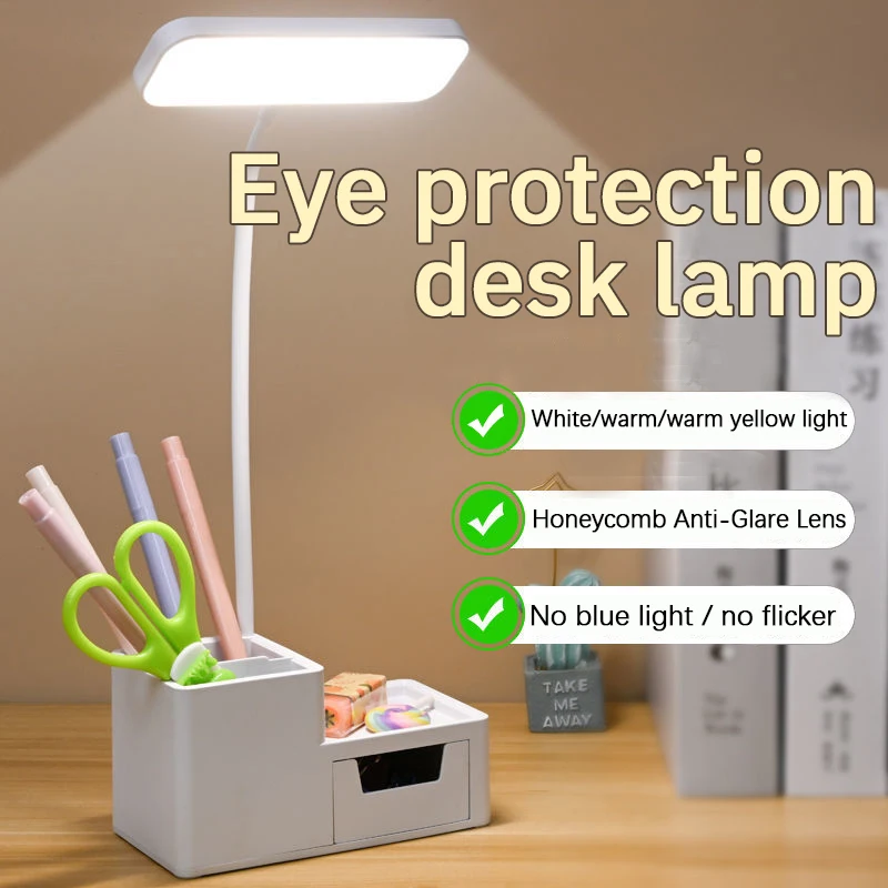 

LED Desk Lamp Stepless Dimming Eye Protection Multifunctional Night Light USB Rechargeable Table Lamp For Dormitory, Bedroom