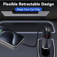 4 in 1 Car Charger 120W Retractable PD Type C Cable Fast Charging Car Cigarette Lighter Adapter For iPhone Samsung Xiaomi Huawei 2