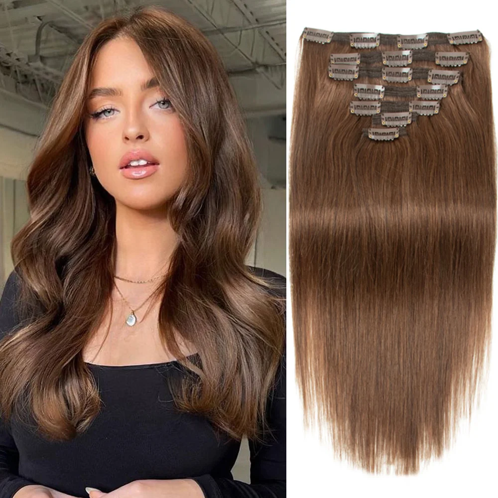 7pcs Human Hair Extensions Straight Clip in Woman Real Natural Hair Double Weft