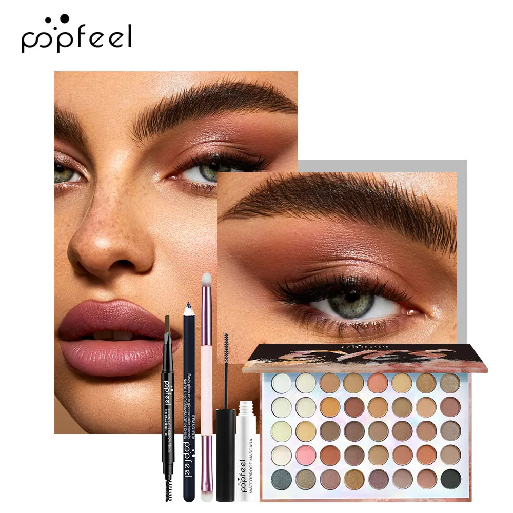 POPFEEL Professional Eye Makeup Combination Set-40 Colors Eyeshadow Palette, Eyeliner, Eyebrow Pencil, Mascara & Makeup Brushe