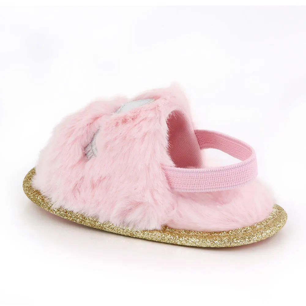 Spring Winter Fashion Multicolor Faux Fur Baby Girl Slipper Non slip Newborn Cute Infant Toddler Crib Dress Shoes First Walkers