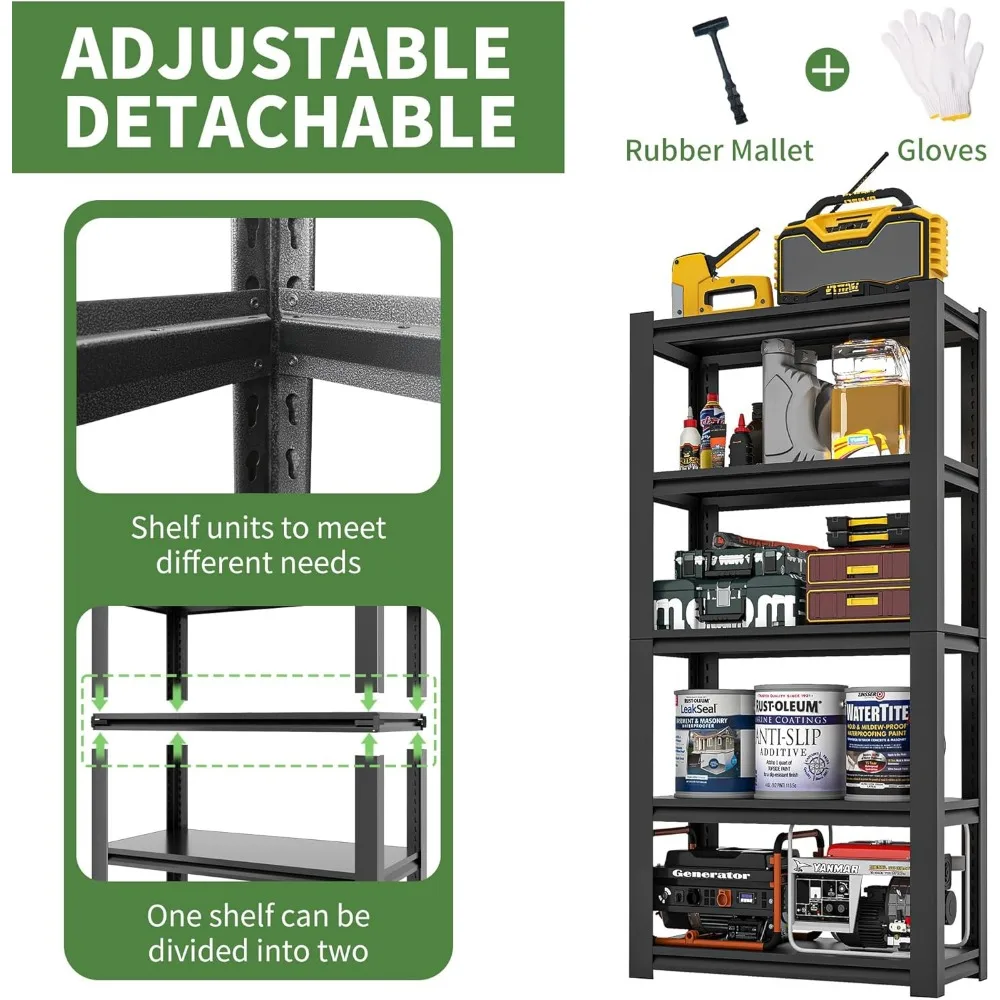 Garage Shelves, Heavy Duty, 2500Lbs 5 Tier Adjustable Garage Storage Shelves Suitable for Warehouse, Basement, Workshop, Kitchen 5
