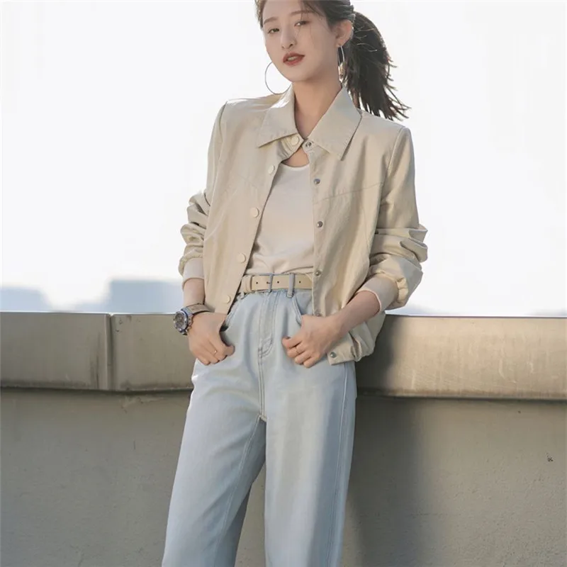

Coat Female Spring and Autumn New Short Jacket Solid Color Lapel Single Breasted Pocket Loose Thin Casual Women's Clothing ZM364