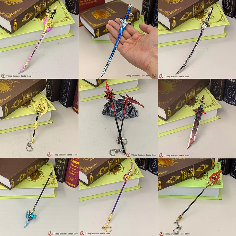 Game Peripheral Genshin Impact Weapon Replica Miniature Metal Model Anime Merch Accessories Keyring Polearm Sword Claymore Spear