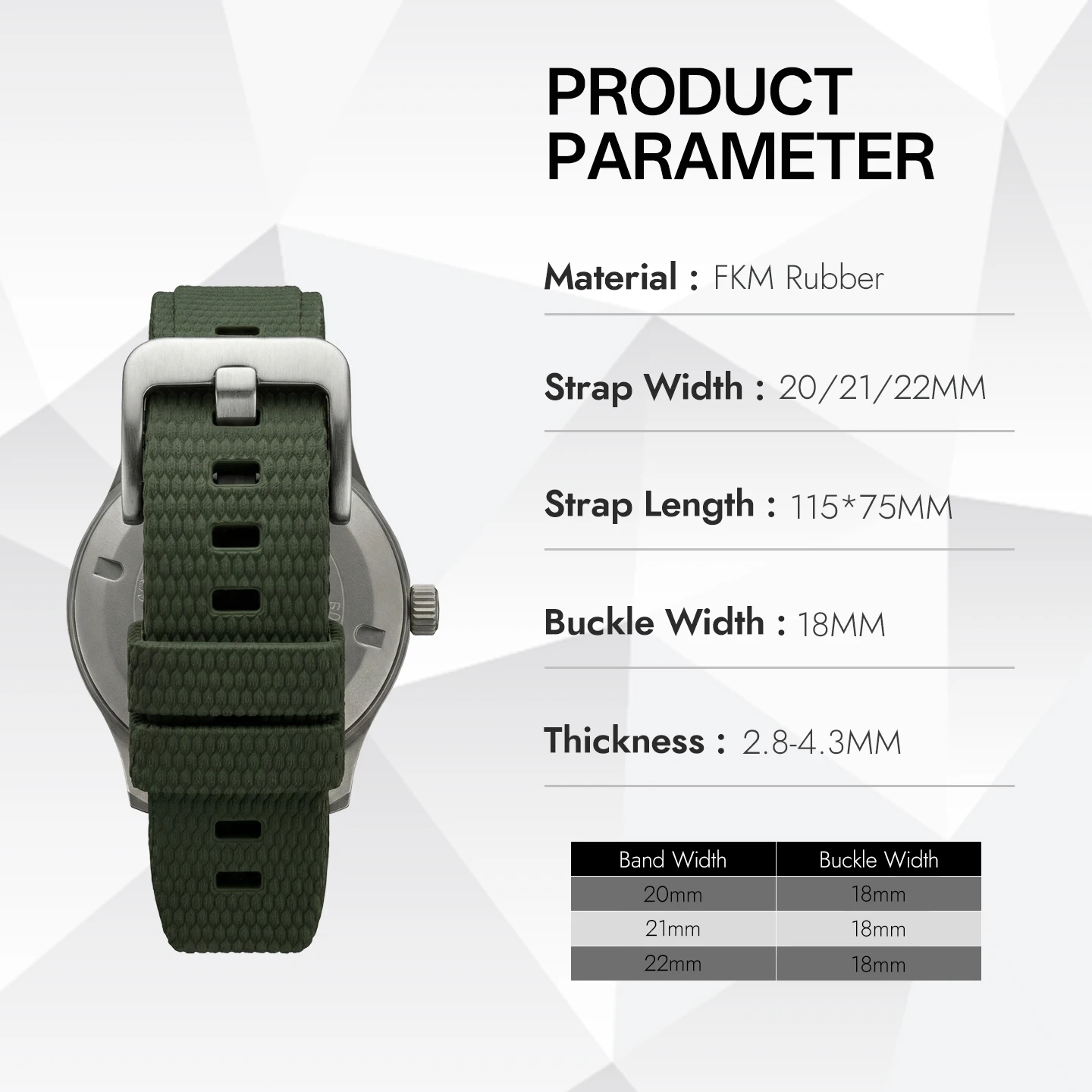 Curved End Soft Fluorine Rubber Waterproof Watch Band Strap