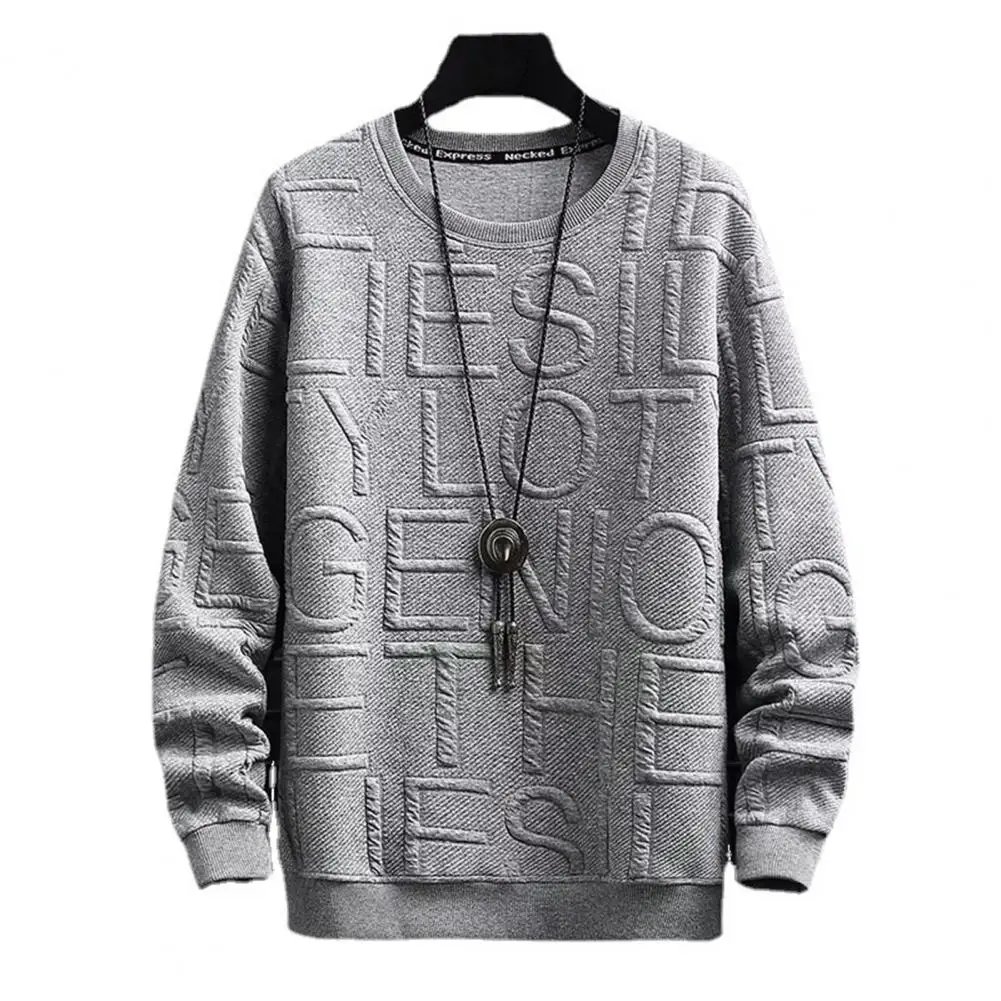 

Men Ribbed Cuff Sweatshirt Men English Letter Decoration Sweatshirt Stylish Men's Streetwear Loose Fit Pullover for Spring
