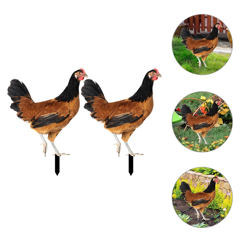 

2 Pcs Sign Chicken Yard Garden Ornaments Decorations Lawn Stakes Decorative Yards Acrylic Hen