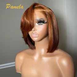 Ginger Blonde Pixie Cut Short Bob Wig For Women Straight Bob 13x4 Lace Frontal Glueless Pre Plucked Wig Human Hair Ready To Wear