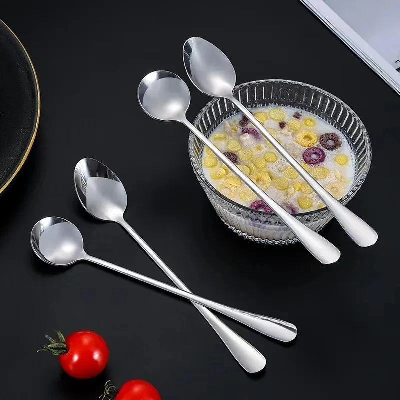 6Pcs Stainless Steel Long-Handled Ice Teaspoon Coffee Spoon Ice Cream Stirring Spoon Kitchen Accessories