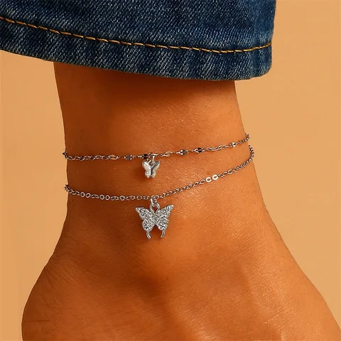 Anklet for Women Gold Silver Color Chain Anklet Butterfly Pendant Leg Bracelets on the Leg Jewelry Women Accessories