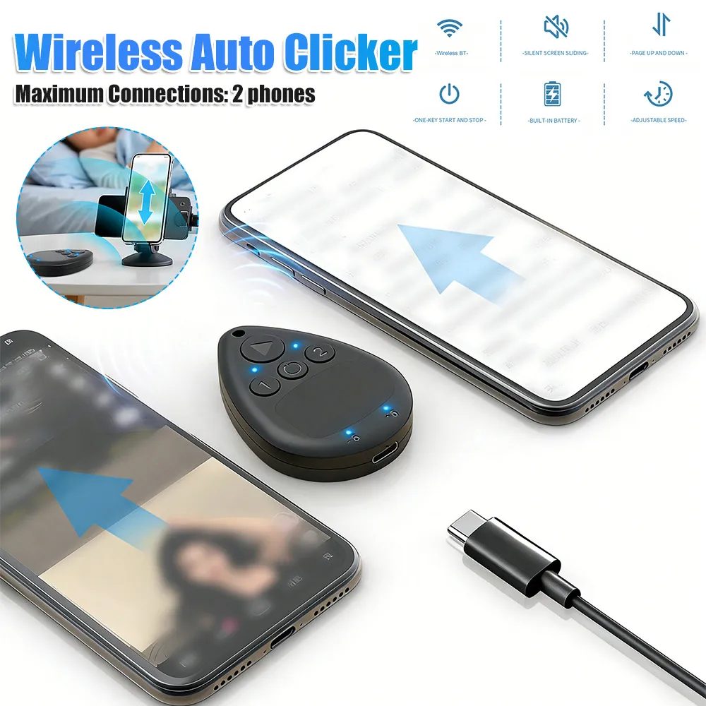 Wireless Hands-Free Adjustable Speed Auto Clicker with Silent Operation