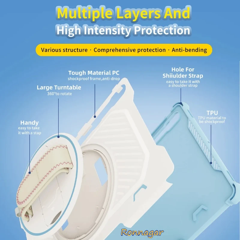 Premium 360° Rotating Heavy Duty Tablet Case, Fits 11-12.4 Inch Devices
